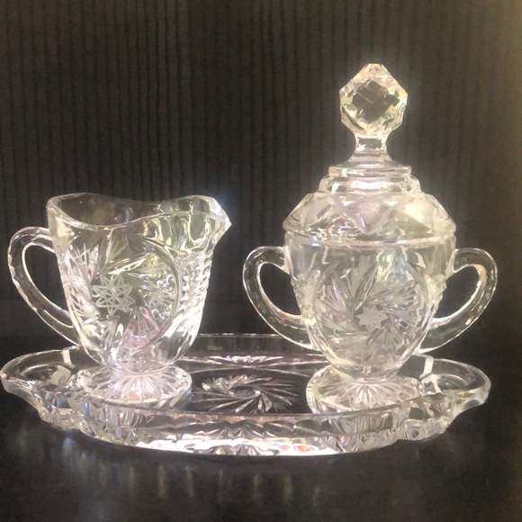 Sugar Creamer Set with Tray - Crystal Clear Industries/Poland -Hand Cut Crystal - Picture 11 of 11